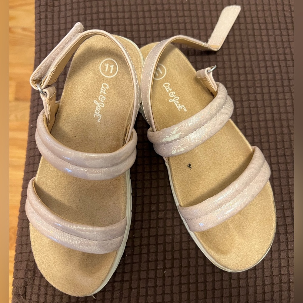 CAT & JACK PINK IRIDESCENT DBLE STRAP SANDALS SZE 11